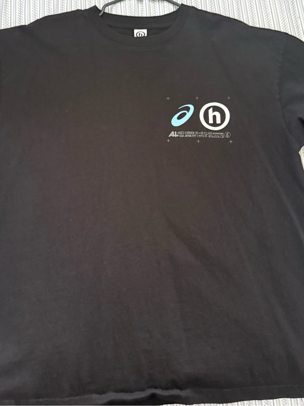 Asics collab with Hidden Black Tee with Blue and White Chest Logo